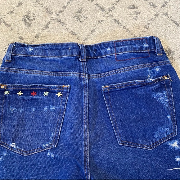 Zara embroidered cut off denim jean shorts 2 - Picture 6 of 8